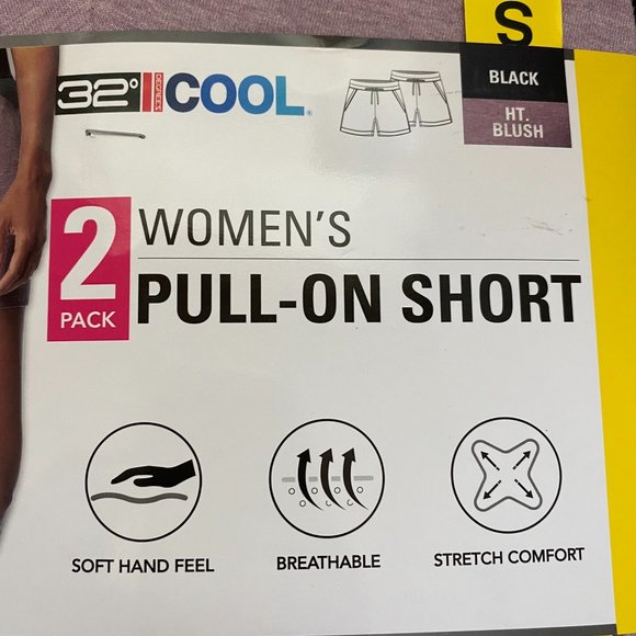 32 Degrees Women Shorts Small 2-Pack Cool Pull On Black Blush Soft Stretch New - Picture 2 of 4